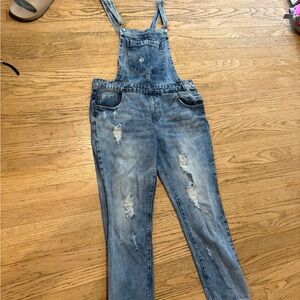 Forever 21 Blue Denim Overalls Distressed Medium Weight